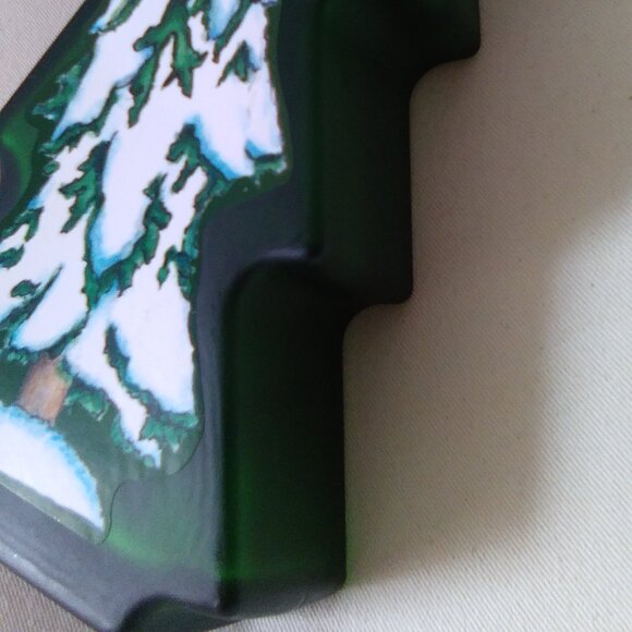 Frosted Green Glass Christmas Tree Empty Wine Bottle - Picture 4 of 11